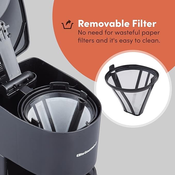 Elite Gourmet EHC116 Dual Drip Double Coffee Maker Brewer Includes Two 14 Oz Stainless Steel Interior Thermal Travel Mugs Compatible with Coffee Grounds Reusable Filter Black