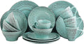 Unknown1 Ocean Waves 16-Piece Dinnerware Set in Turquoise Blue Textured Casual Round Stoneware 16 Piece Microwave Safe Medium