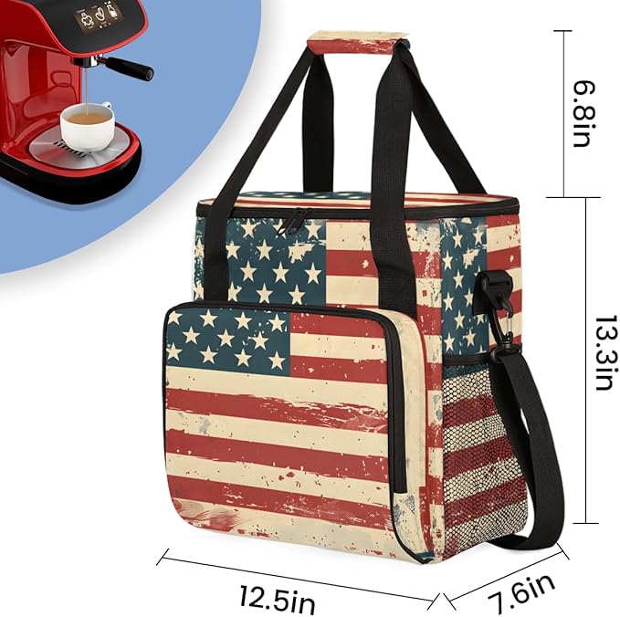 4th of JulyThirteen stripes Coffee Maker Carrying Bag Travel Storage Bag Compatible with K-Mini or K-Mini Plus Single Serve Coffee Brewer Carrying Case with Multiple Pockets &amp Shoulder Strap