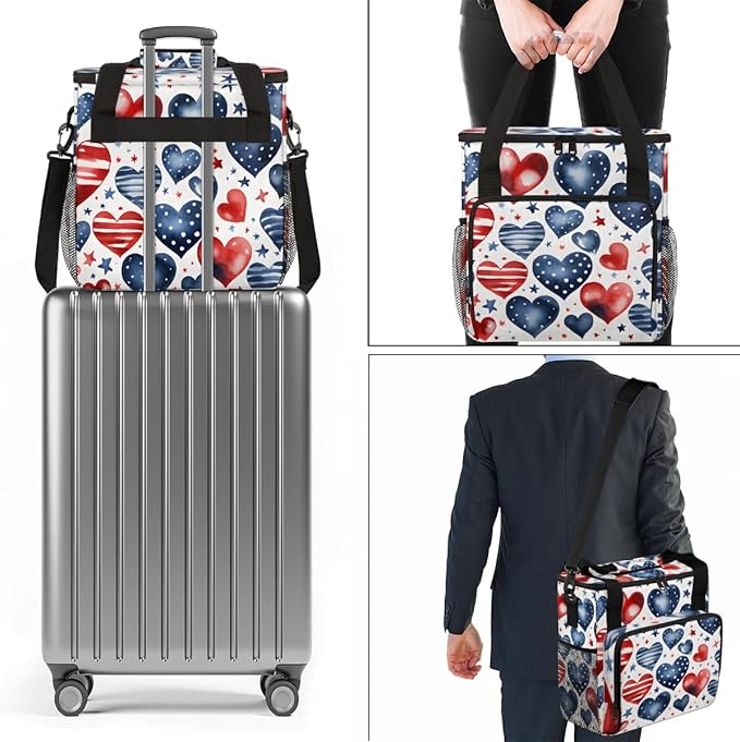 Heartbeat of Freedom 4th of July Coffee Maker Carrying Bag Travel Storage Bag Compatible with K-Mini or K-Mini Plus Single Serve Coffee Brewer Carrying Case with Multiple Pockets &amp Shoulder Stra