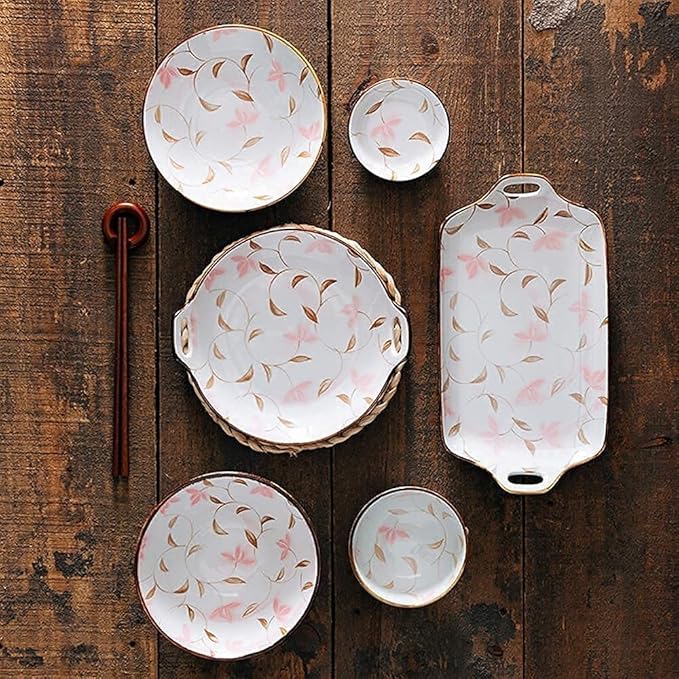 Dinnerware Set Kitchen And Dining 28-Piece Porcelain Underglaze Tableware Set Japanese Cherry Blossoms Ceramic Dishes Set With Bowls Plates Service For 8 Great Gift F