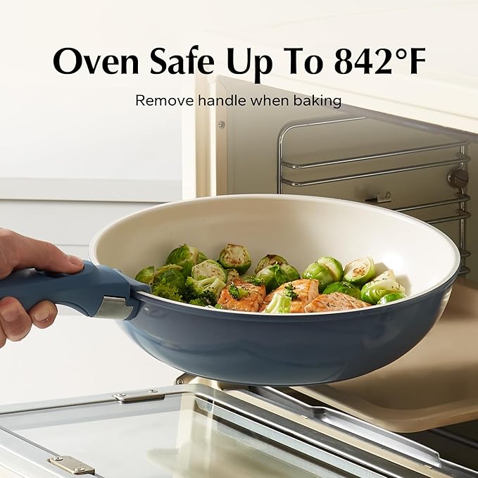 Redchef 17pcs Ceramic Pots and Pans Set Non Stick Nonstick Kitchen Cookware Set with Detachable Handle Non Toxic PFAS PFOA &amp PTFE Free RV Ceramic Cookware Set for Camping Dishwasher/Oven Saf