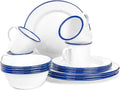 Red Co. 16-Piece Enamelware Metal Dinnerware Set for 4 Solid White/Navy Blue Rim