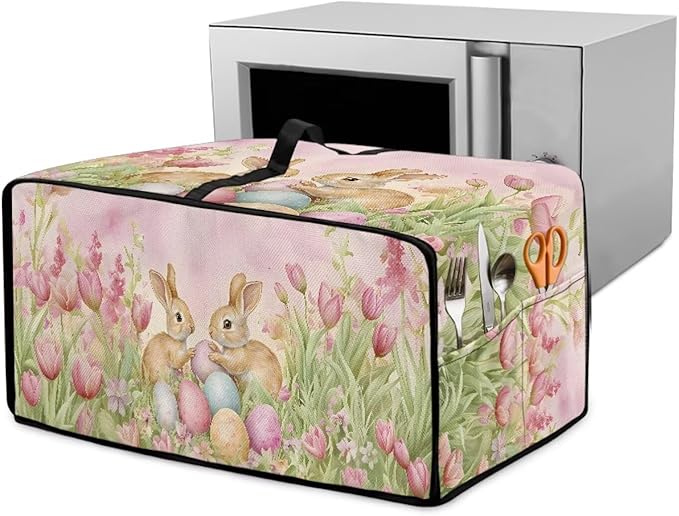 Bunny Tulip Print Toaster Oven Dust Cover Easter Egg Printed Heavy Duty Toaster Smart Oven Cover with Side Pocket Kitchen Small Appliance Cover Easter Decorative S