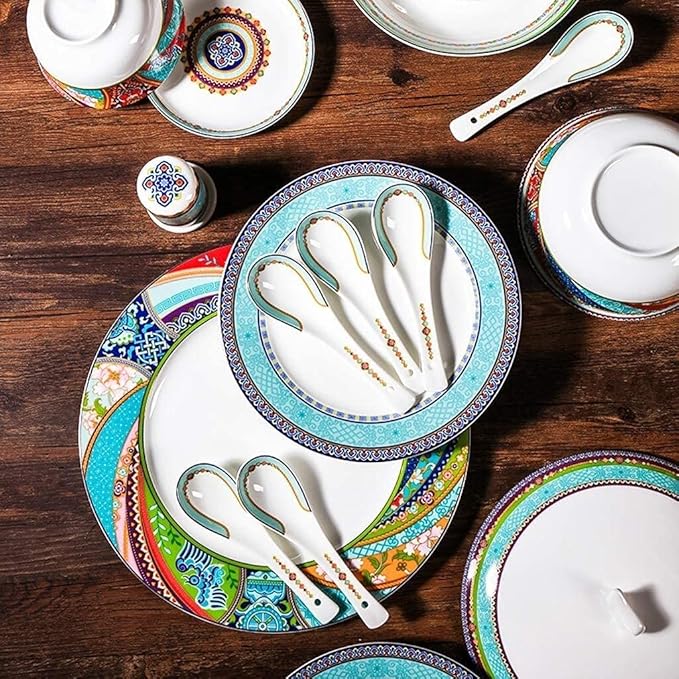 Ceramics Dinner Sets Bowl/Spoon/Plate/Soup Pot51 Pieces Dinnerware Bone China Tableware Set - Family Party and Kitchen Restaurant