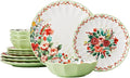 12 Piece Ceramic Dinnerware Set Floral Pattern Plates and Bowls for Everyday Use