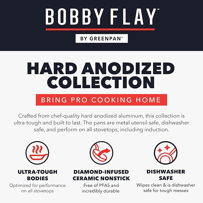 GreenPan x Bobby Flay Hard Anodized Nonstick 10 Piece Cookware Set PFAS-Free Ceramic Pots &amp Pans Induction Suitable Frypans Saucepans Saute Stockpot Glass Lids Dishwasher &amp Oven Safe B