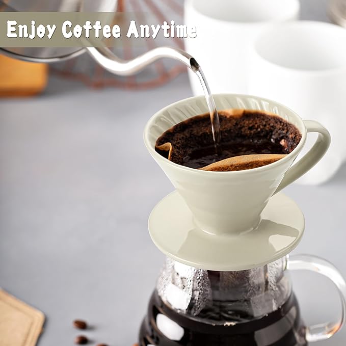V 60 Ceramic Pour Over Coffee Dripper Reusable Porcelain Portable Pour Over Coffee Maker With 50 V-shaped coffee filtering paper