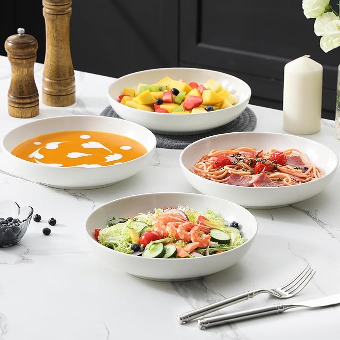 MALACASA 12 Pieces Porcelain Dinnerware Set Bundles 8.85 Large Pasta Bowls Set of 4