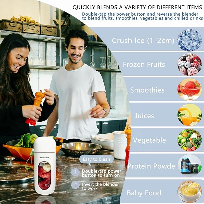 Portable Blender USB Rechargeable Personal Size Blender for Shakes and Smoothies Strong Cutting Power with 12 Blades for Smoothies Shakes Baby Food and Proteins - Home Office Gym Sports and Travel