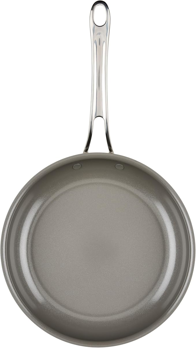 Anolon EverLast Ceramic Nonstick Frying Pans/Skillets Clad Induction 3 Piece Set 8.5 Inch 10 Inch and 12.25 Inch Open Fry Pans - Stainless Steel