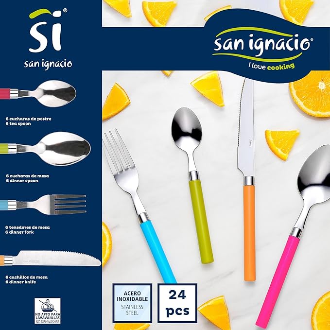 San Ignacio Set of 3 pans Ø16Ø20Ø24cm + 24Pc cutlery in stainless steel multicoloured
