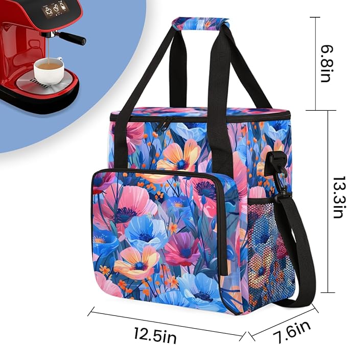Radiant Flower Coffee Maker Carrying Bag Portable Travel Storage Tote Bag Compatible with K-Mini or K-Mini Plus Single Serve Coffee Brewer Carrying Case with Multiple Pockets &amp Shoulder Strap