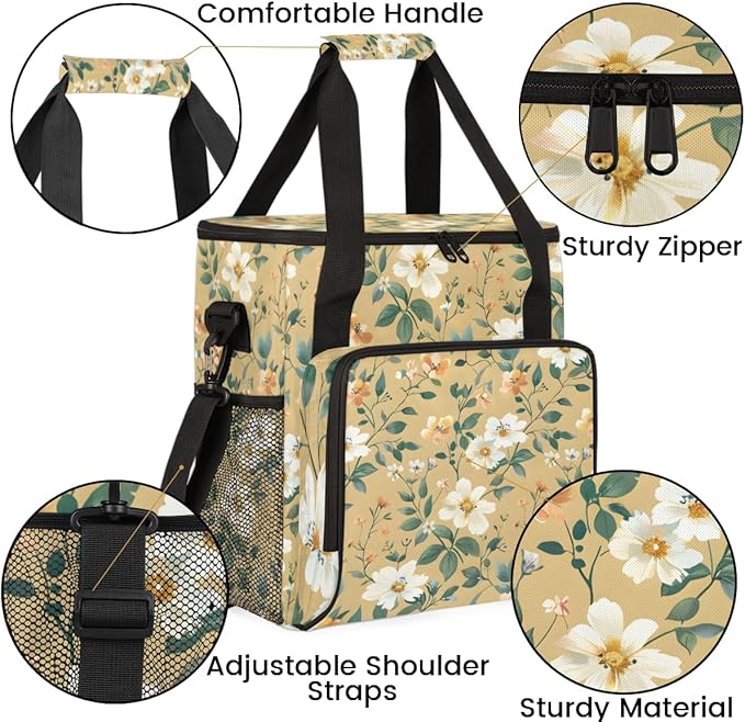Whimsical Flower Coffee Maker Carrying Bag Portable Travel Storage Tote Bag Compatible with K-Mini or K-Mini Plus Single Serve Coffee Brewer Carrying Case with Multiple Pockets &amp Shoulder Strap