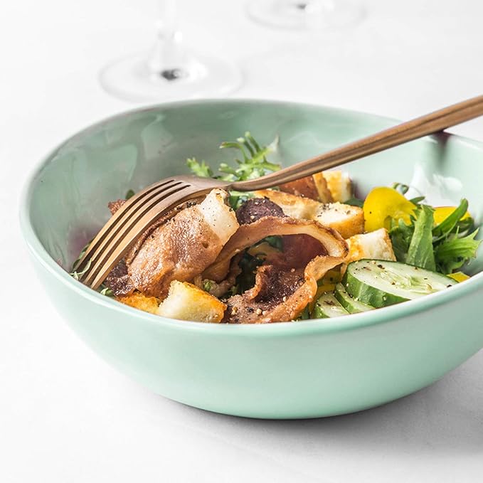 Classic Porcelain Dinnerware SetsIrregular Cereals Bowls and Steak Plates Sets|30 Pieces Light Green Ceramics Dinner Combination Set for