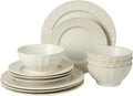 Gibson Elite Winchester Way 12-Piece Embossed Stoneware Dinnerware Set – Reactive Matte Glaze Durable Lightweight-Tech Plates &amp Bowls Everyday Dish Set Microwave &amp Dishwasher Safe – Off-Whi