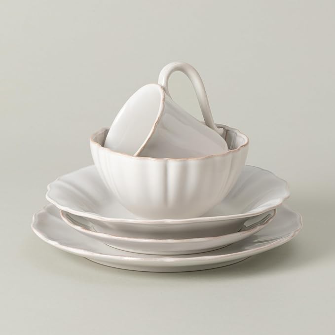 Costa Nova Ceramic Stoneware 5-Piece Place Setting Service for 1 - Alentejo Collection White | Microwave &amp Dishwasher Safe Dinnerware Set | Food Safe Glazing | Restaurant Quality Tableware