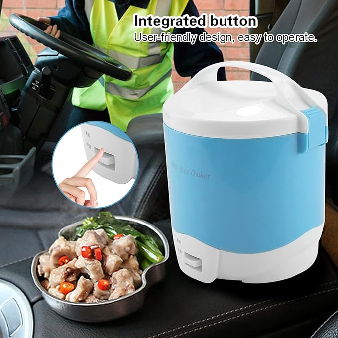 24V Car Rice Cooker 1.6L Portable Multifunctional Electric Rice Cooker and Steamer for Cars Use Travel Steamer for RV Truck Camp Trip(Blue)