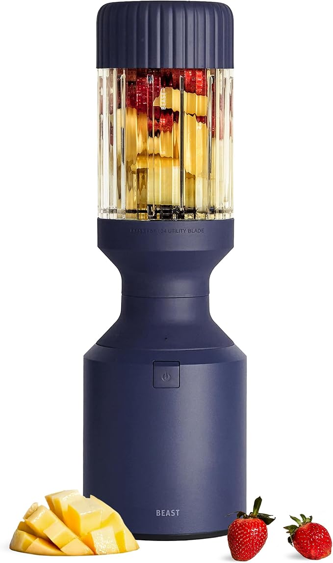 Beast Mega 1200 | Premium Countertop Blender | Smoothies Shakes Sauces Dips Soups | Blends Ice and Frozen Fruit | Includes Extra Lids and Straw System | 1200W | (Navy 120V)