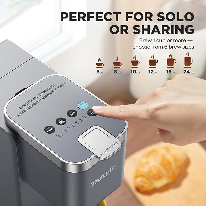 Single Serve Coffee Maker Iced and Hot Coffee Machine for K Cup &amp Grounds Compact Design 40oz Removable Water Reservoir 6 to 24 Oz Brew Sizes Fits 7.3 Travel Mug Gray