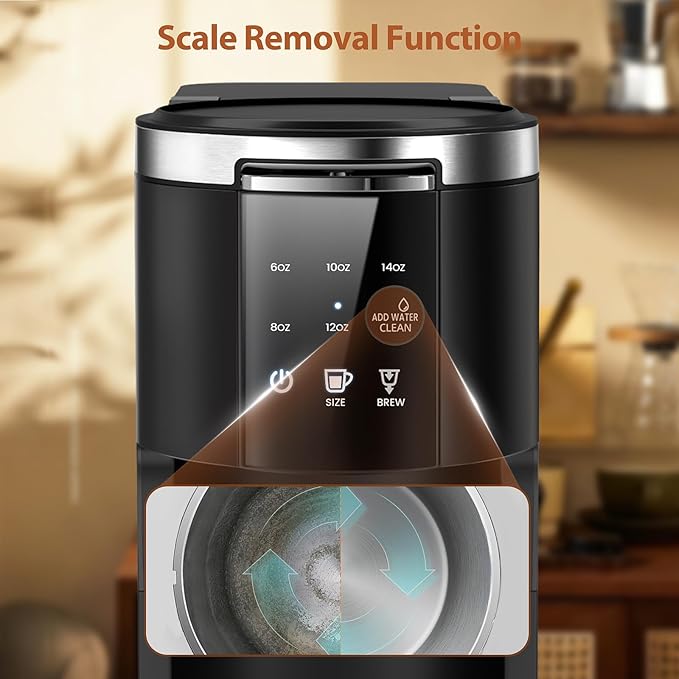 WAA Single Serve Coffee Maker 2 in 1 Coffee Machine for Capsule &amp Ground Coffee 6 to 14oz Brew Size 40oz Removable Reservoir Coffee Brewer with Auto Shut-off Self-Cleaning Memory Function B