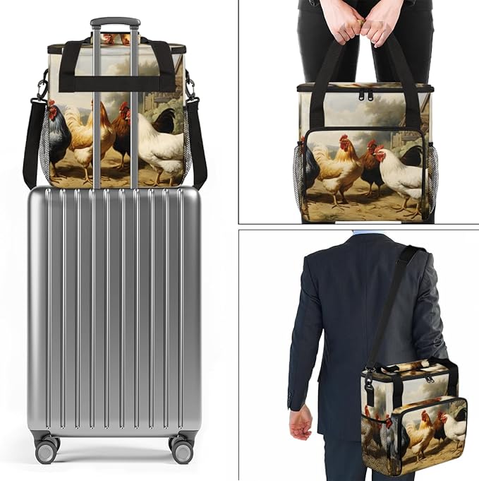 Cock Rooster Coffee Maker Carrying Bag Hen Portable Travel Storage Tote Bag Compatible with K-Mini or K-Mini Plus Single Serve Coffee Brewer Carrying Case with Multiple Pockets &amp Shoulder Strap
