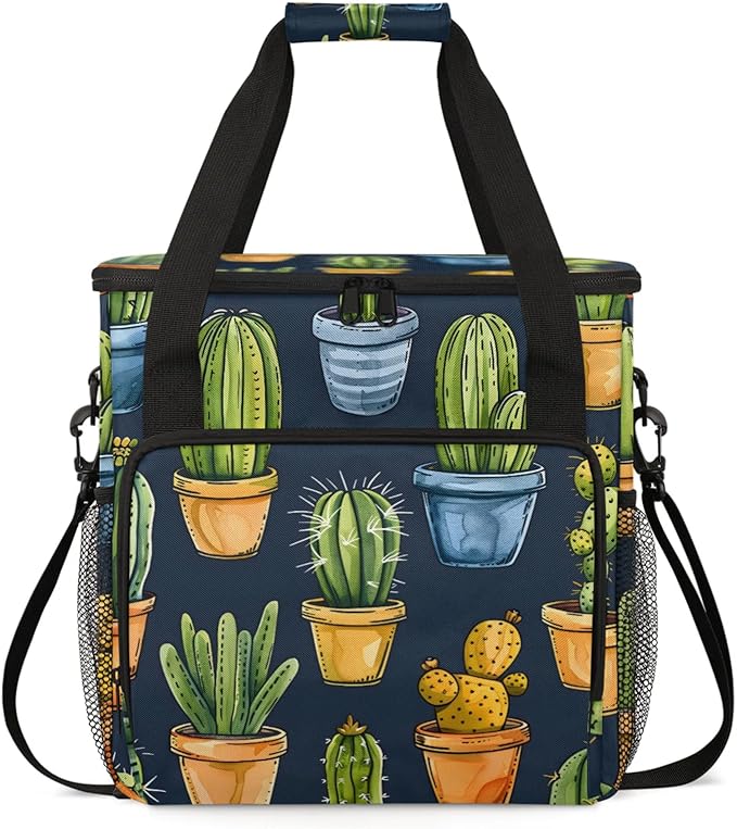 Potted Cactus Coffee Maker Travel Bag for Keurig K-Mini/K-Mini Plus Insulated Waterproof Tote with Pockets for K-Cup Portable Single-Serve Brewer Case