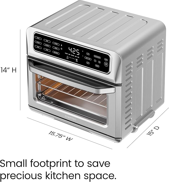 CHEFMAN Air Fryer Toaster Oven XL 20L Healthy Cooking &amp User Friendly Countertop Convection Bake &amp Broil 9 Cooking Functions Auto Shut-Off 60 Min Timer Nonstick Stainless Steel Shade Sel