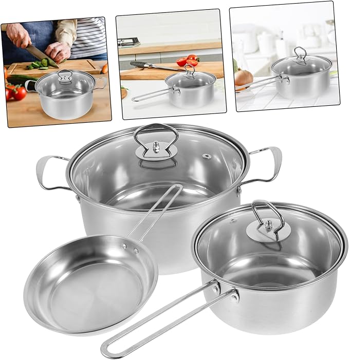 1set Kitchen Cookware Set Stainless Steel Pot Soup Pot Milk Frying Pan Stock Thick Bottom Comfortable Handle Easy to Clean