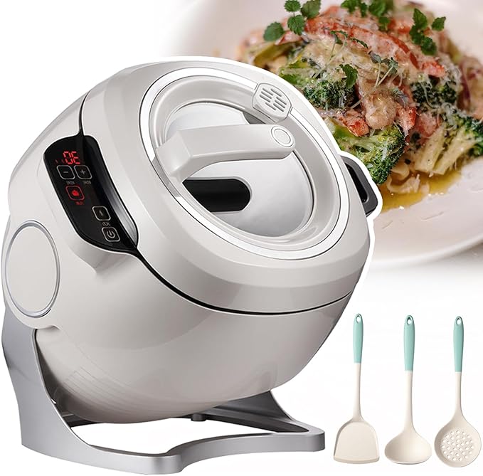 6l Multi-function Cooking Machine with Touch Screen 3 Gear Fire and Pot Body Adjustment Automatic Kitchen Fried Rice Machine 360° Rotating &amp 3D All-Round Heating - 3 Cooking Utensils