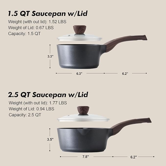 SENSARTE 1.5 &amp 2.5 Quart Sauce Pan Sets with Lid Cooking Pots Set Nonstick Saucepan Set with Pour Spout Small Kitchen Pot Non toxic Saucepot Induction Comptable Easy to Clean PFOA Free