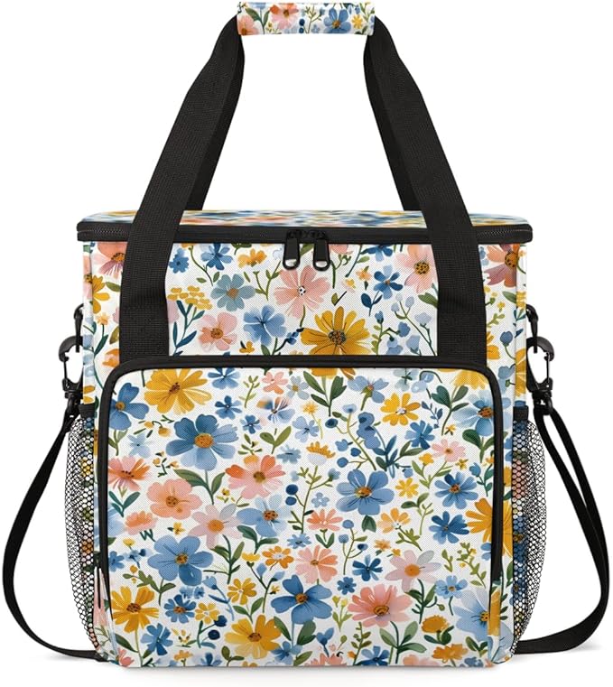 Romantic Flowers Coffee Maker Carrying Bag Portable Travel Storage Tote Bag Compatible with K-Mini or K-Mini Plus Single Serve Coffee Brewer Carrying Case with Multiple Pockets &amp Shoulder Strap