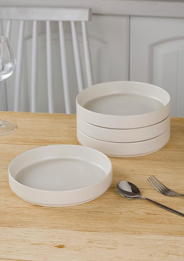 Famiware Dinnerware Set - 26 Piece (12 Dinnerware 4 Pasta Bowls 6 Dipping Bowls) - Star Stoneware Dishes - Matte White