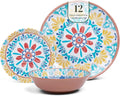 Larder &amp Vine 12-Piece Melamine Dinnerware Set: Durable Lightweight Break-Resistant Plates &amp Bowls – Stylish Non-Toxic Dishwasher Safe – Ideal for Everyday Use Indoor &amp Outdoor Dining