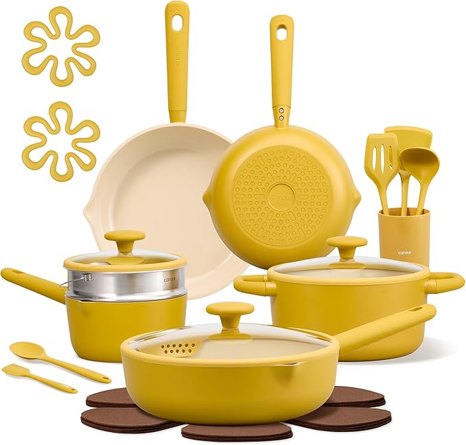 CAROTE 21pcs Cookware Set Nonstick Pots and Pans Set Ceramic Cookware Set Induction Cookware Non toxic Healthy Non Stick Kitchen Cooking Set PFAS PTFE Free