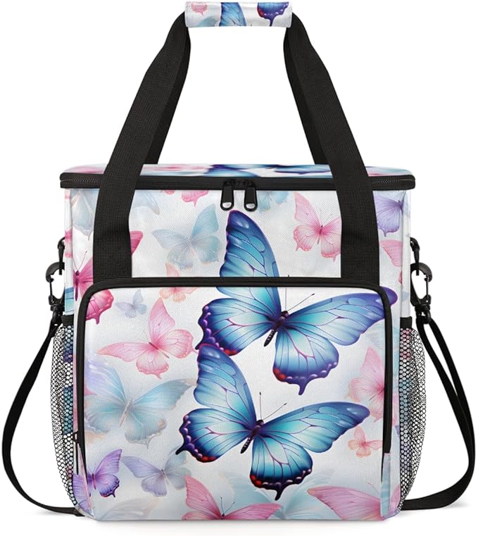 Colorful Butterfly Coffee Maker Carrying Bag Abstract Butterfly Travel Storage Bag Compatible with K-Mini or K-Mini Plus Single Serve Coffee Brewer Carrying Case with Pockets &amp Shoulder Strap