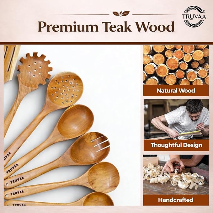 Wooden Spoons for Cooking – 10 Piece Teak Wood Cooking Utensils Set Wooden Spatula &amp Spoon Set for Nonstick Cookware Natural Heat Resistant Kitchen Tools with Gift Box