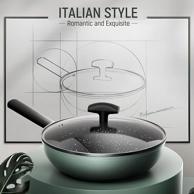 Leetaltree Nonstick Cookware Sets - 16 Pieces Pots and Pans with Utensils and Steamer Nonstick Cast Aluminum Kitchen Cookware with Bakelite Handles Non Toxic PFOS/PFOA Free (Green)