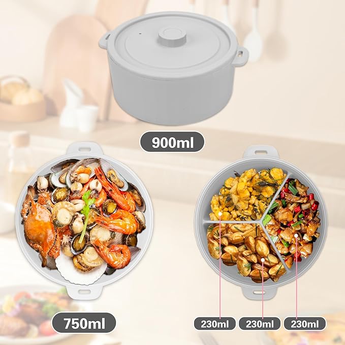 BestYiJo Microwave Rice Cooker 2-Layer Microwave Pasta Cooker and Steamer for Rice Vegetables Quinoa Oatmeal Ramen –Silicone Non-Stick(GREY)