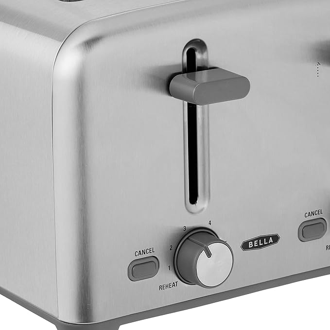 bella 4 Slice Toaster with Auto Shut Off Extra Wide Slots and Removable Drop-Down Crumb Tray with Cancel and Reheat Function For Texas Toast Large Bread &amp Bagel Stainless Steel