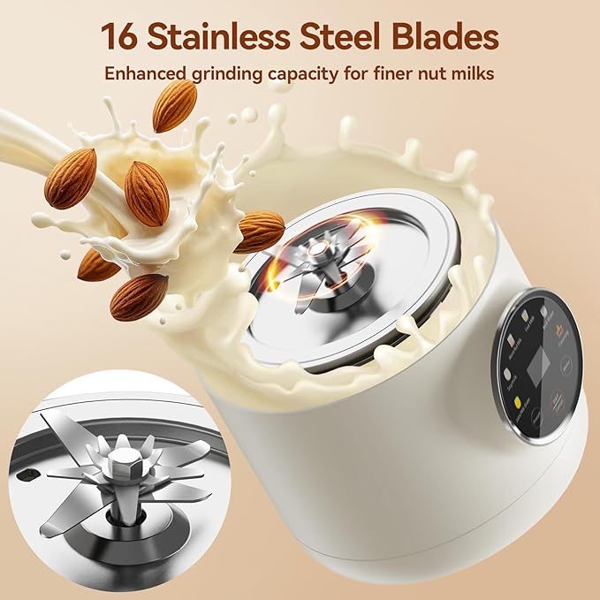 KFJ 8 in 1 Nut Milk Maker Machine 41oz Homemade Coconut Soy Oat Almond Plant Based Milks and Non-Dairy Beverages with Delay Start/Boil Water/Self-Cleaning White