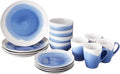 American Atelier Round Dinnerware Sets | Blue &amp White Kitchen Plates Bowls and Mugs | 16 Piece Stoneware Oasis Collection 10.5 x 10.5 | Dishwasher &amp Microwave Safe | Service for 4
