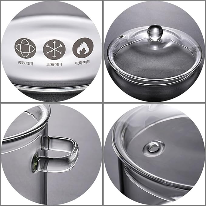 Glass Cooking Saucepan with Handle 1.3L 1.5L 2L Heat Resistant Glass Pot and Pan with Lid Clear Glass Cooking Pot Cookware Set for Pasta Noodle Soup and Food1300ML