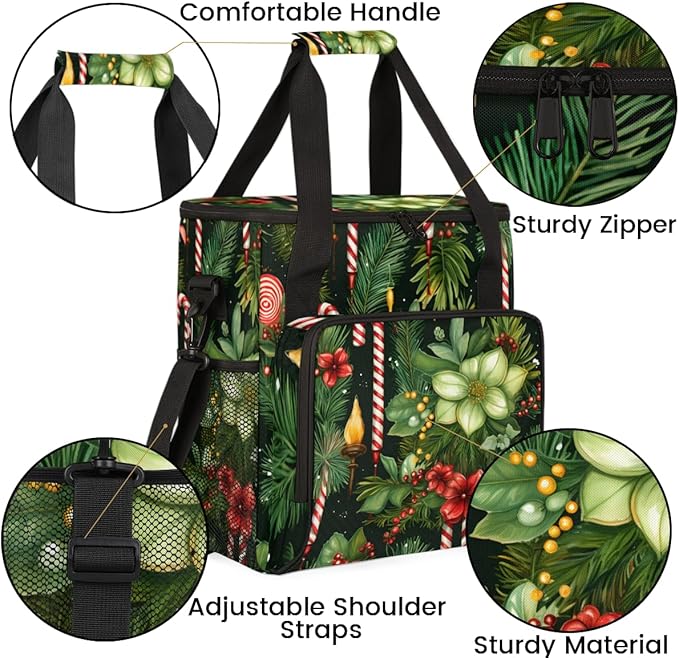Christmas Flowers Coffee Maker Carrying Bag Gothic Flowers Travel Storage Bag Compatible with K-Mini or K-Mini Plus Single Serve Coffee Brewer Carrying Case with Multiple Pockets &amp Shoulder Stra