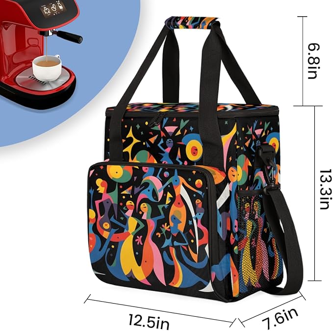 Abstract Pattern Coffee Maker Carrying Bag Portable Travel Storage Tote Bag Compatible with K-Mini or K-Mini Plus Single Serve Coffee Brewer Carrying Case with Multiple Pockets &amp Shoulder Strap