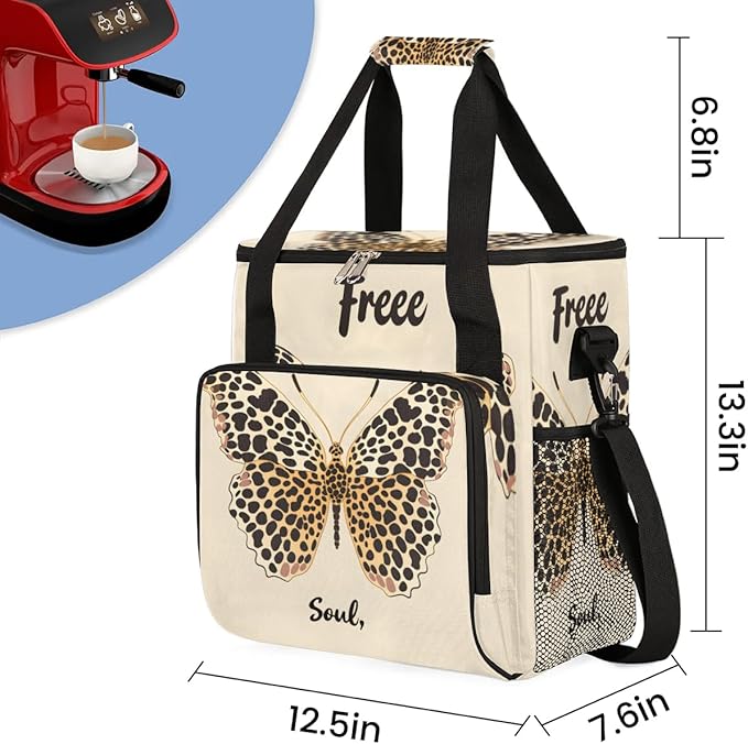 Coffee Maker Carrying Bag Leopard Butterfly Single Cup Coffee Maker Travel Bag Compatible with Keurig K-Mini or K-Mini Plus Portable Storage Bag with Shoulder StrapAZ-202