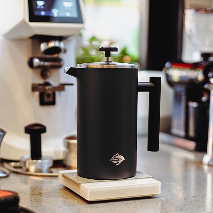 French Press Coffee Maker 304 Stainless Steel Coffee Press 34oz (4 cups) Tea maker with 60g Coffee Canister Double Wall French Presses with Heat Preservation Dishwasher Safe Black