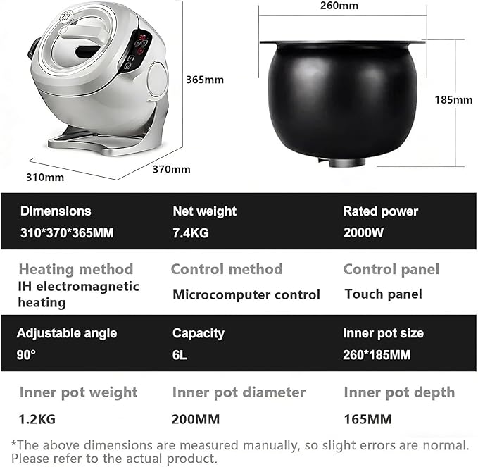 Automatic Cooking Machine Lazy Stir-Fry Pan Cooking Machine with 3 Gears Speed &amp 6L Capacity 360° Rotatable Drum Type Fried Rice Machine for Stir Frying Stewing Cooking 220V