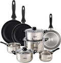 Well Home Cookware Set 8 Pieces Stainless Steel + 3 Pans Diameter 16 x 20 x 24 cm Grey Metallic Pressed Aluminium