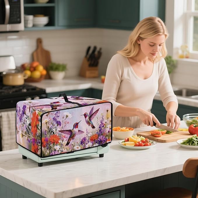 Toaster Oven Dust Cover Hummingbird Daisy Print Bread Maker Cover Machine Washable Kitchen Small Appliance Protector with Side Pockets Kitchen Decorations S